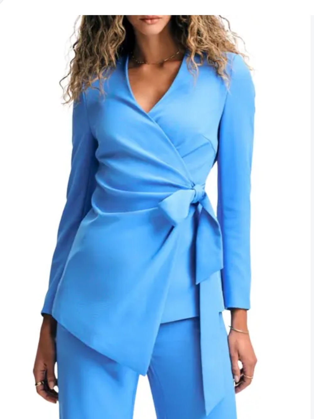 Isaac Mizrahi $188 Bright Blue Wrap Blazer with Side Tie